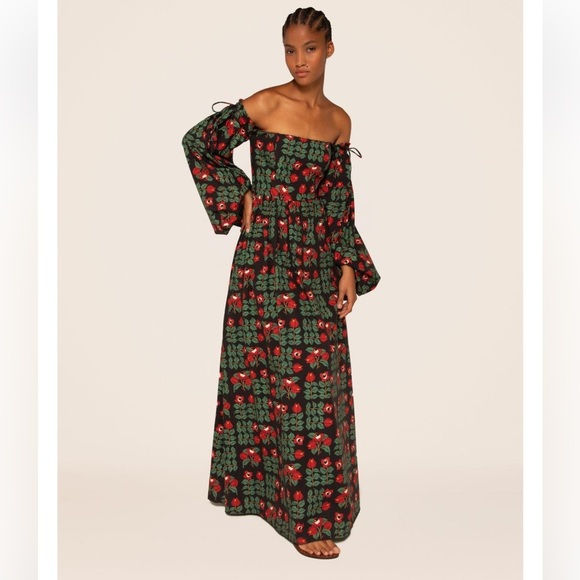 Agua by Agua Bendita Alheli Maxi dress Size XS Red Green Off Shoulder - Picture 4 of 16